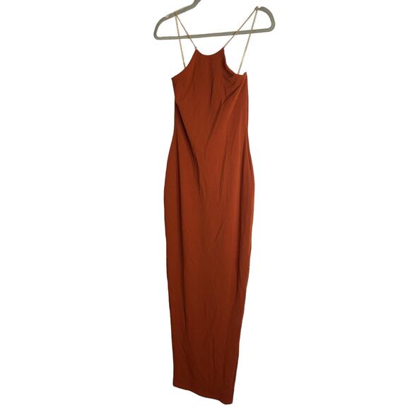 Revolve Nookie Floor Length Lexi Chain Gown Dress Sleeveless Rust Size Medium - Picture 5 of 14